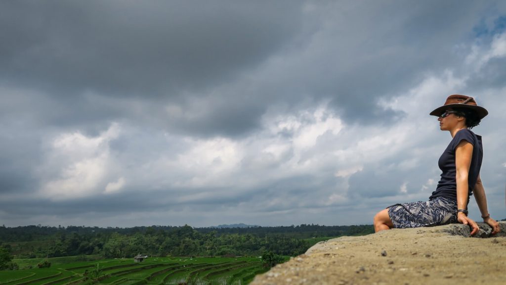 Point de vue à l'approche de l'orage, dans les rizières de Jatiluwih à Bali