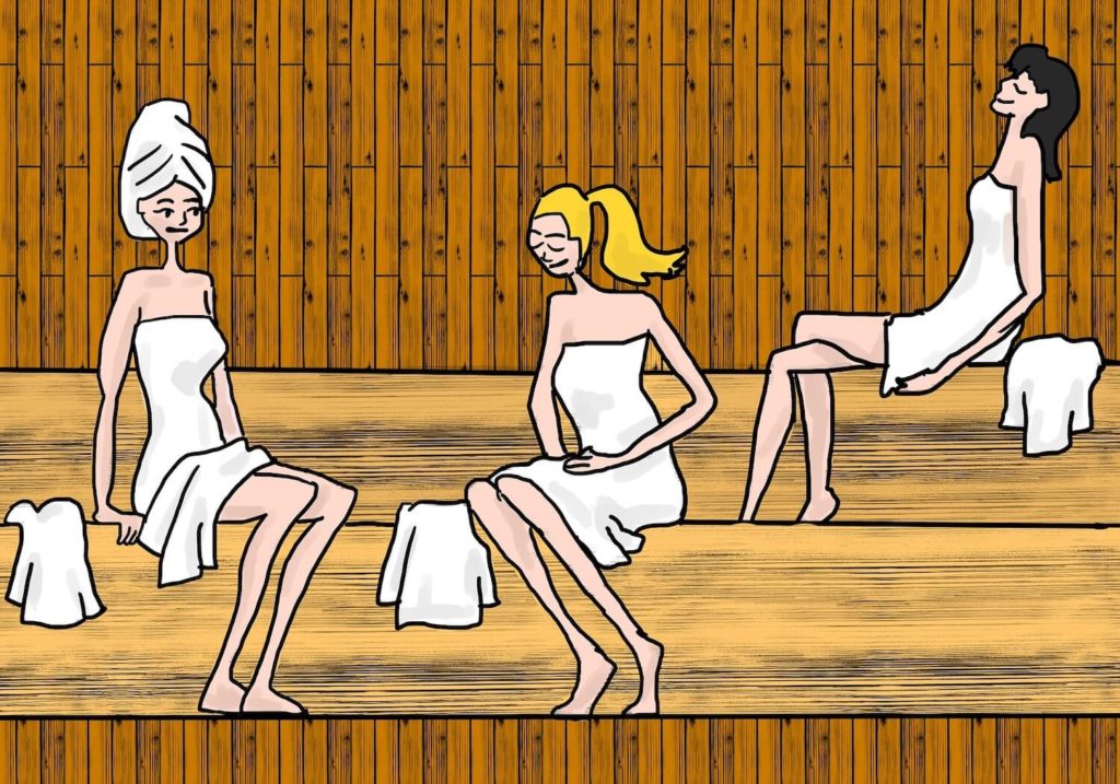 Dessin de jeunes femmes dans un sauna