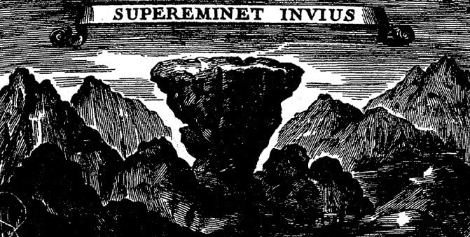 Ancienne gravure représentant le Mont Aiguille inscription Supereminet Invius