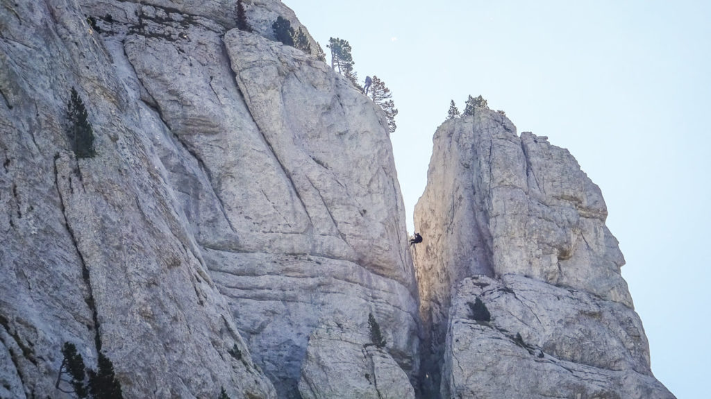 Rappel final de 50 mètres au Mont Aiguille