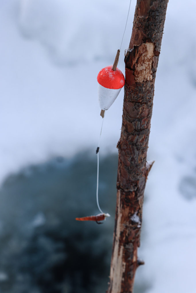 Bâton avec bouchon pour pêche sous la glace