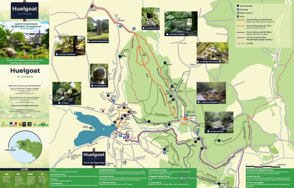 Carte touristique de la forêt d'Huelgoat, éditée par l'Office de Tourisme des Monts d'Arrée