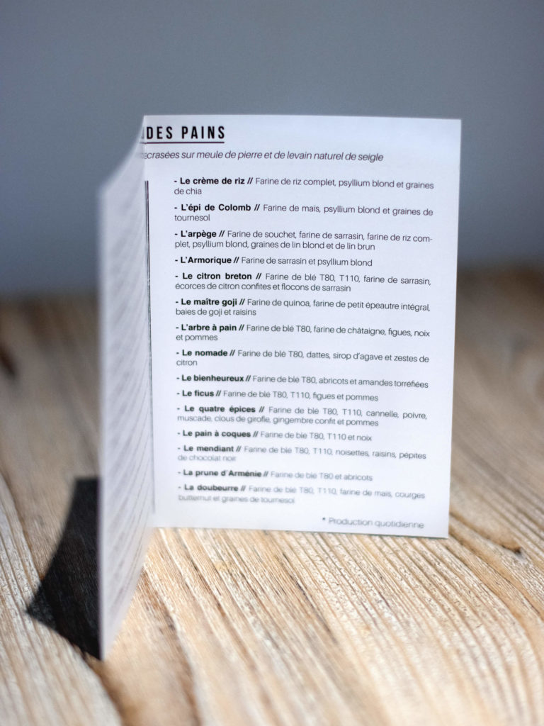 La fabuleuse carte des pains de la boulangerie bio de Montpellier "Au Rythme du Pain"